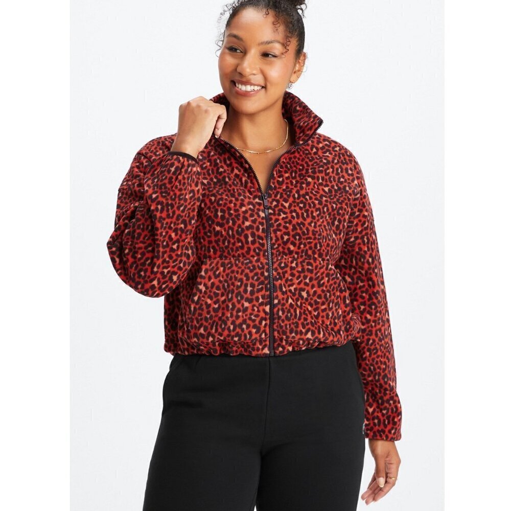 Fabletics Rayne Polar Fleece Zip Up - S Electric Cherry Classic Leopard/Black